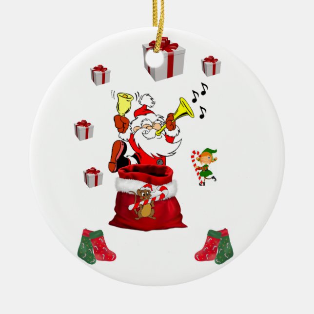 Christmas Circle Ornament, Santa Ceramic Tree Decoration (Front)