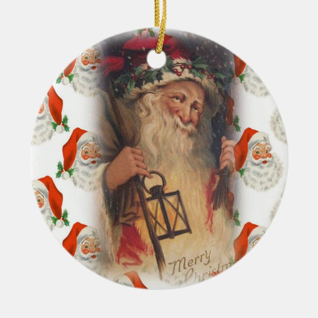 Christmas Circle Ornament, Santa Ceramic Tree Decoration (Front)