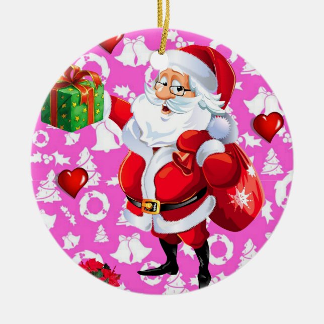 Christmas Circle Ornament, Santa Ceramic Tree Decoration (Front)
