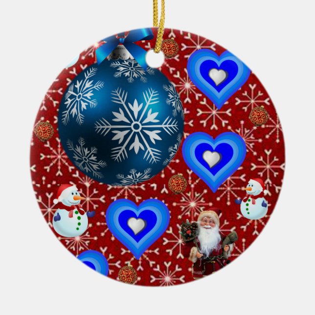 Christmas Circle Ornament, Snowman Ceramic Tree Decoration (Front)