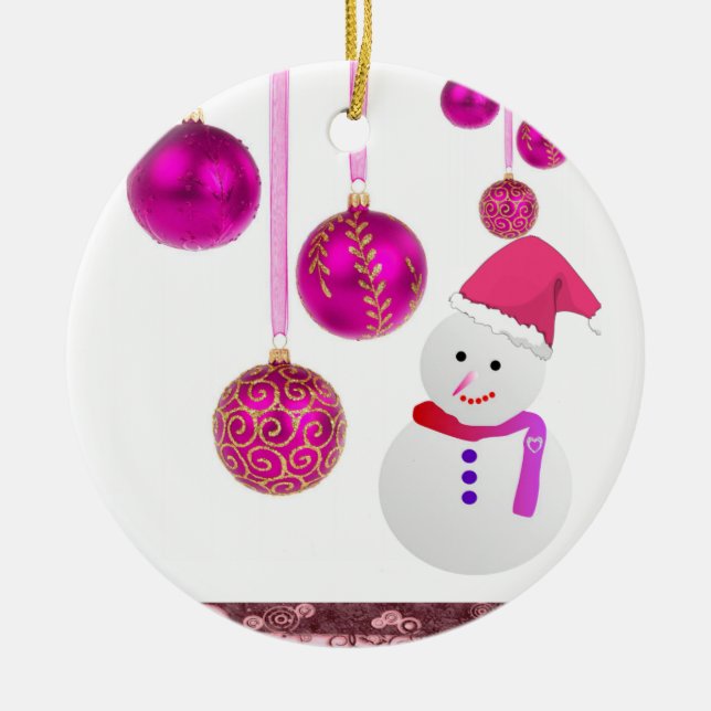 Christmas Circle Ornament, Snowman Ceramic Tree Decoration (Front)