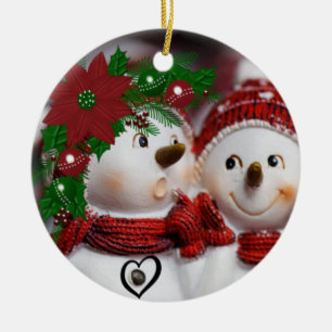 Christmas Circle Ornament, Snowman Ceramic Tree Decoration