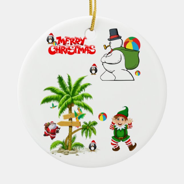 Christmas Circle Ornament, Snowman Ceramic Tree Decoration (Front)