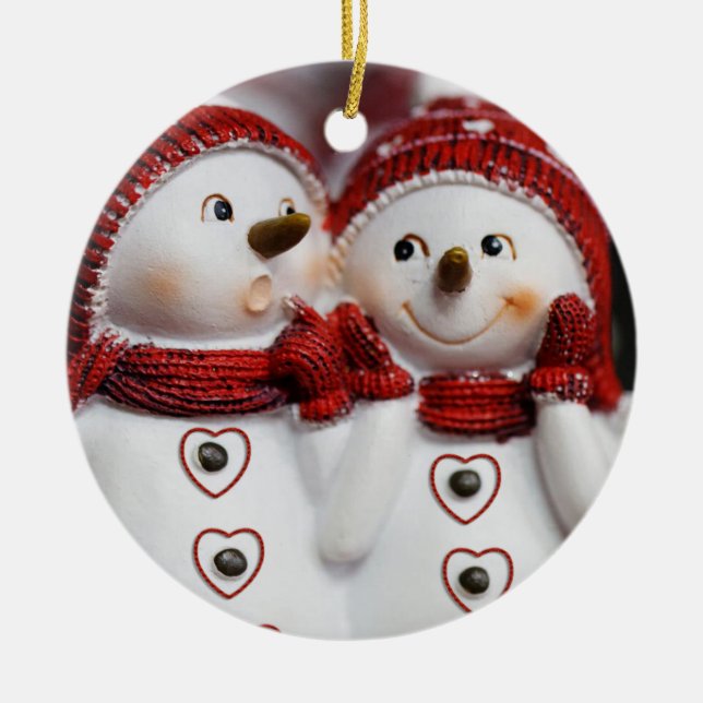 Christmas Circle Ornament, Snowman Ceramic Tree Decoration (Front)