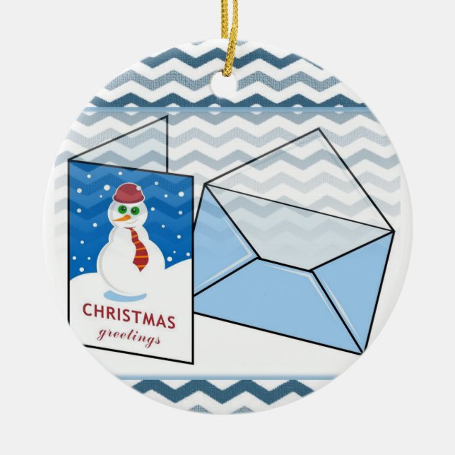 Christmas Circle Ornament, Snowman Ceramic Tree Decoration (Front)