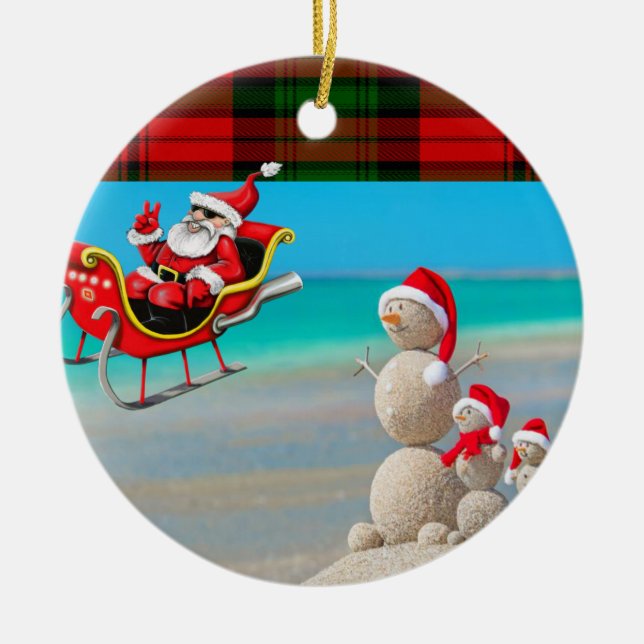 Christmas Circle Ornament, Snowman Ceramic Tree Decoration (Front)