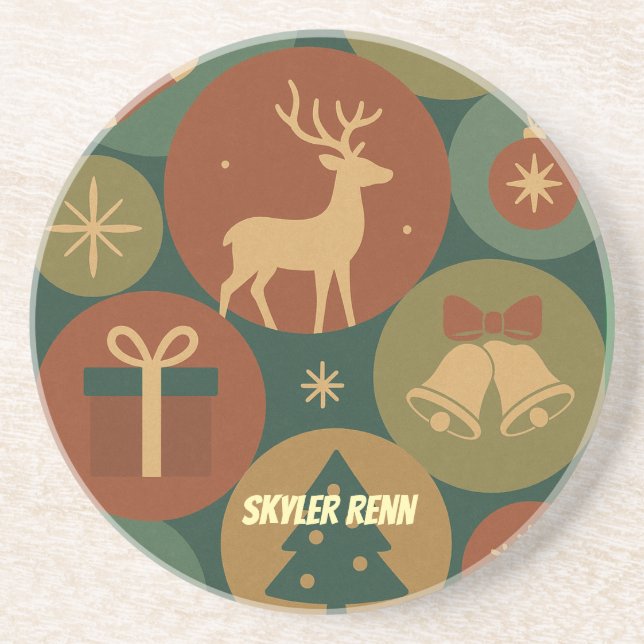 Christmas Circles Pattern Holiday Coaster (Front)