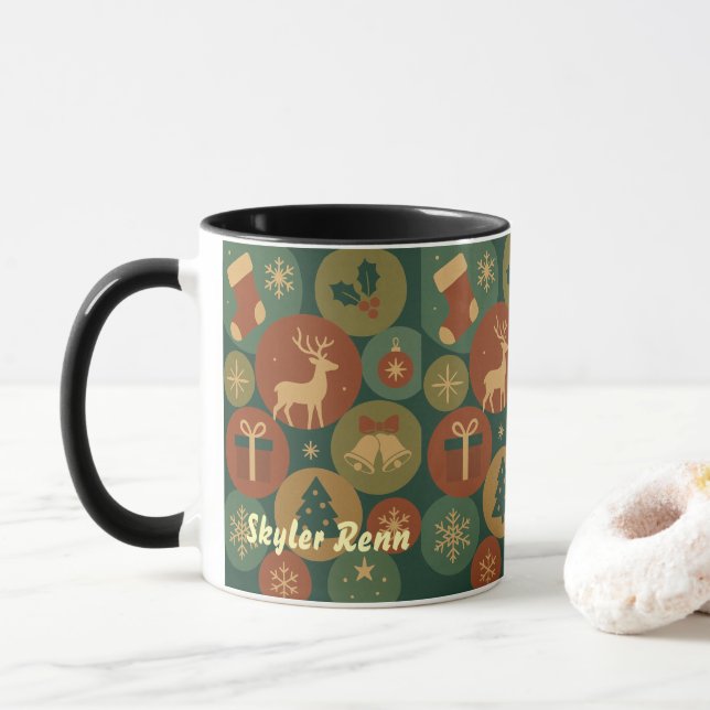 Christmas Circles Pattern Mug (With Donut)