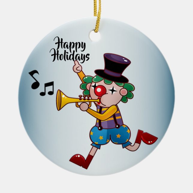 Christmas Circus Clown Music Ceramic Tree Decoration (Front)