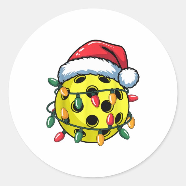 Christmas Ckleball Ball Santa Hat Christmas Lights Classic Round Sticker (Front)