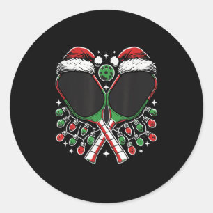 Christmas Ckleball Paddle With Santa Hat Xmas Ligh Classic Round Sticker