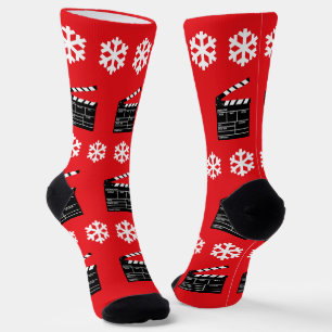 Christmas Clapperboards and Snowflakes Fun Movie Socks