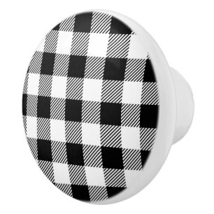 Christmas classic Buffalo check plaid pattern B&W Ceramic Knob