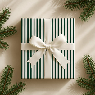 Christmas classic green /Off-white striped Wrapping Paper