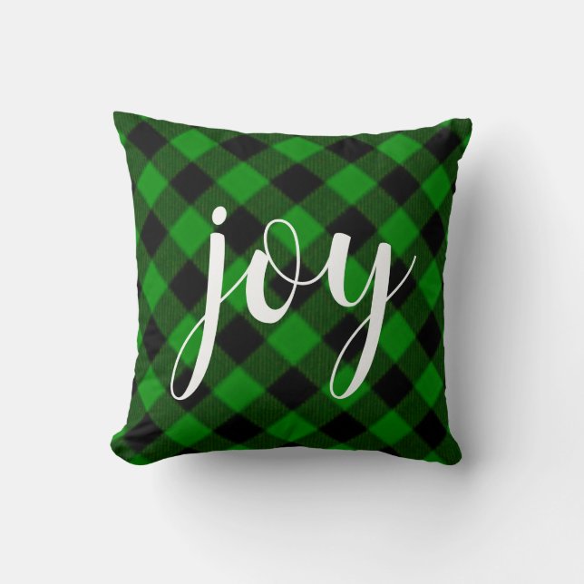 Christmas classic green Plaid classic joy script Cushion (Front)