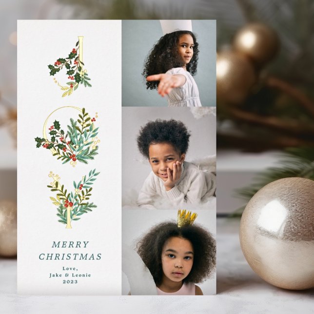 Christmas Classic Mint Botanical JOY Collage Photo (Creator Uploaded)