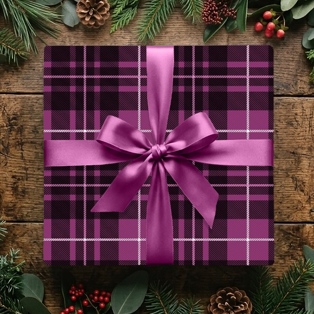 Christmas Classic Plaid Dark Pink Holiday Tartan Wrapping Paper (Creator Uploaded)