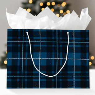 Christmas Classic Plaid Deep Blue Holiday Tartan Large Gift Bag