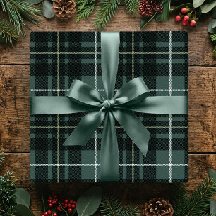 Christmas Classic Plaid Moody Green Holiday Tartan Wrapping Paper