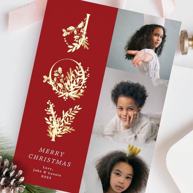 Christmas Classic Red Leafy Bold JOY Collage Photo (Creator Uploaded)