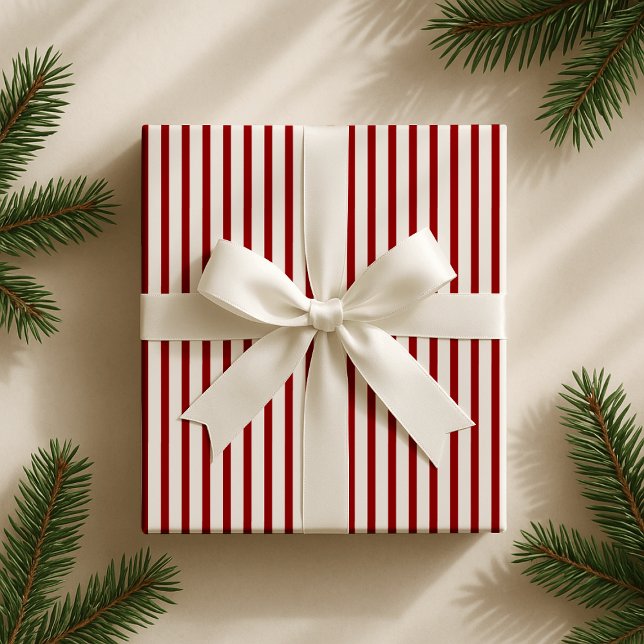 Christmas classic red /Off-white striped  Wrapping Paper (Creator Uploaded)