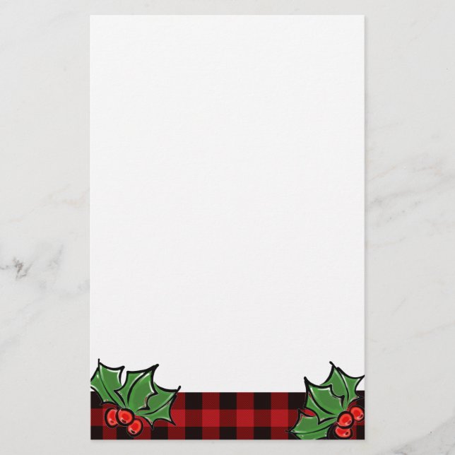 Christmas classic Red Plaid Holly berries leaves Stationery (Front)