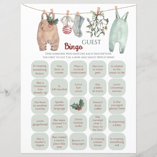 Christmas Clothes Guest Bingo Game (Front)