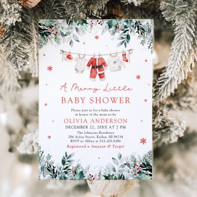 Christmas Clothesline A Merry Little Baby Shower Invitation (Christmas Clothesline A Merry Little Baby Shower Invitation)
