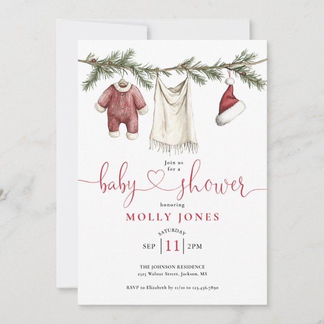 Christmas Clothesline All In One Baby Shower Invitation (Front)