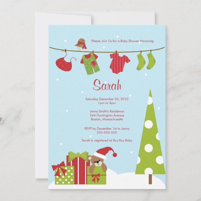 Christmas Clothesline Baby Boy Shower Invite (Front)