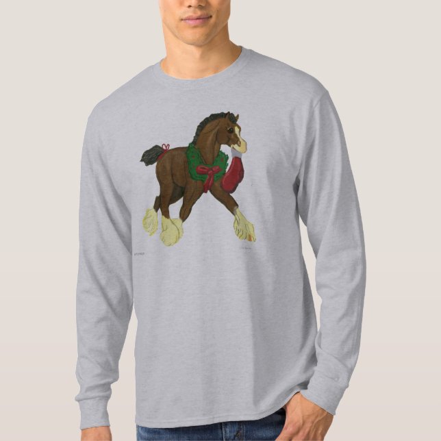 Christmas Clydesdale Horse Colt Long Sleeve T T-Shirt (Front)