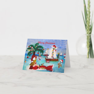 Christmas coastal boat parade Holiday cards