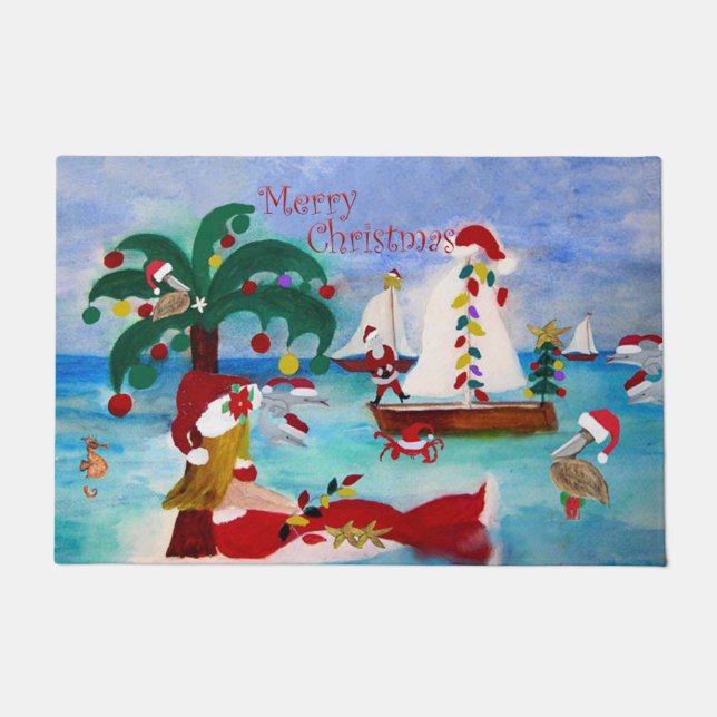 Christmas coastal home nautical  doormat (Front)