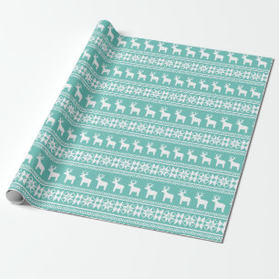 Christmas Coastal Teal Snowflake Reindeer Holiday Wrapping Paper