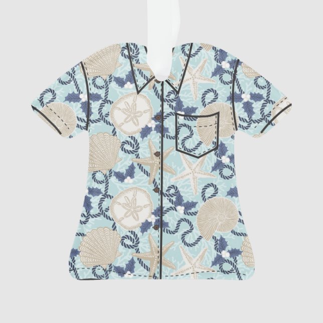 Christmas Coastal Tropical Sea Shell Wreath- Blue Ornament (Front)