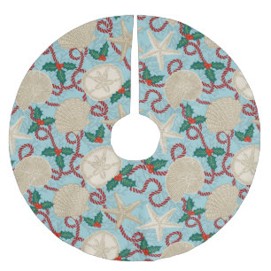 Christmas Coastal Tropical Sea Shells - Aqua Brushed Polyester Tree Skirt