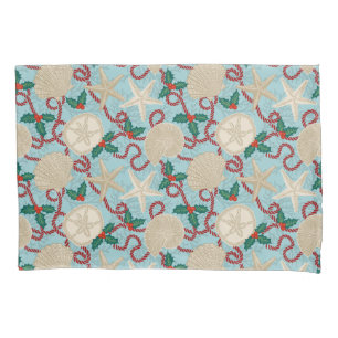 Christmas Coastal Tropical Sea Shells - Aqua Pillowcase
