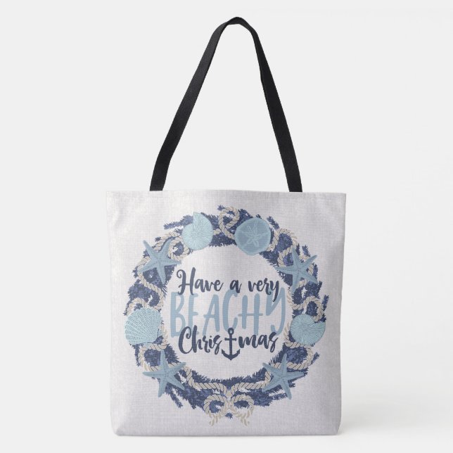 Christmas Coastal Tropical Sea Shells Reversible  Tote Bag (Front)