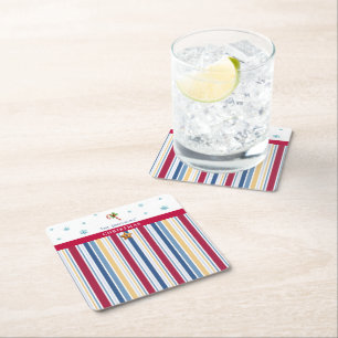 Christmas Coasters – Blue, Red & Gold Stripes