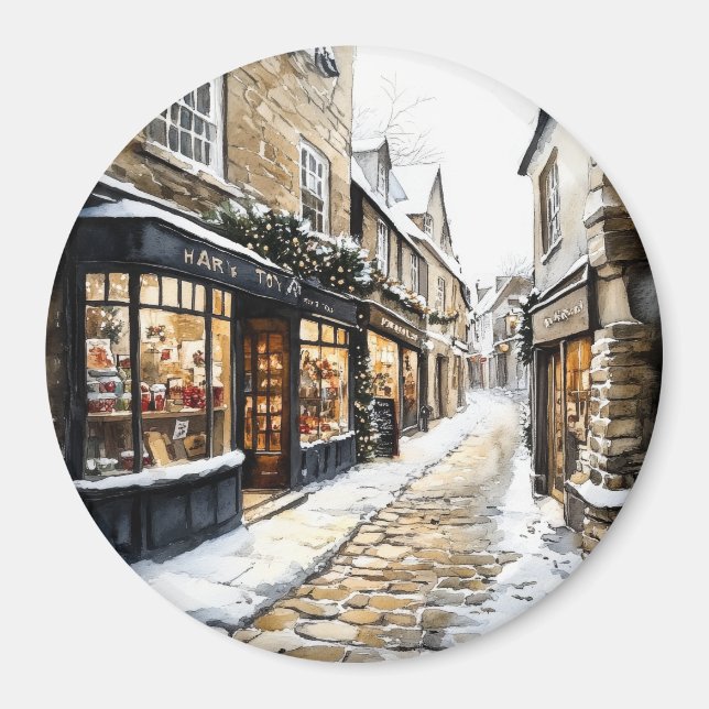Christmas Cobblestone Street Magnet (Front)