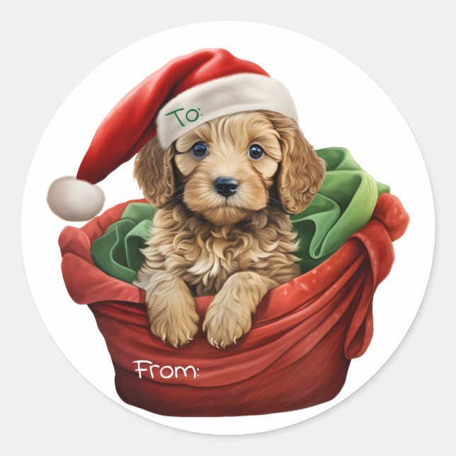 Christmas Cockapoo Puppy Sticker (Front)