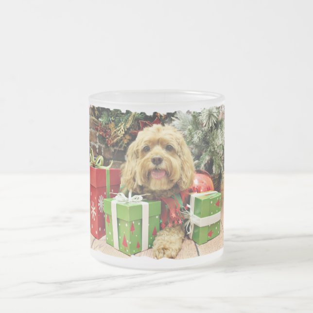 Christmas - Cockapoo - Wriggley Frosted Glass Coffee Mug (Center)