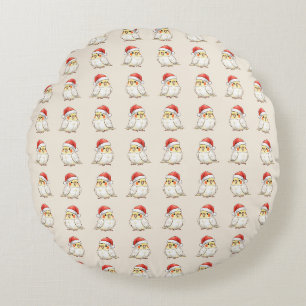 Christmas Cockatiel Wearing Santa Hat Round Cushion