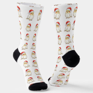 Christmas Cockatiel Wearing Santa Hat Socks