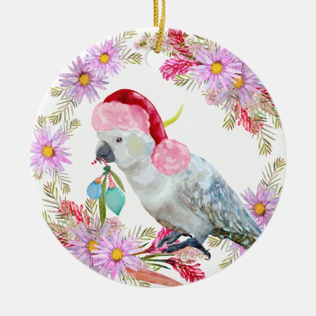 Christmas Cockatoo Botanicals Ceramic Tree Decoration (Front)