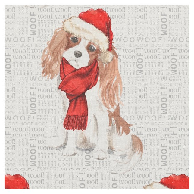 Christmas Cocker Spaniel Dog Woof Word Art Fabric (Close Up)