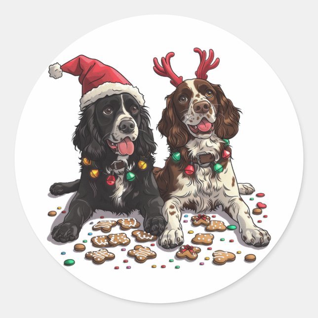 Christmas Cocker Spaniel Dogs Classic Round Sticker (Front)