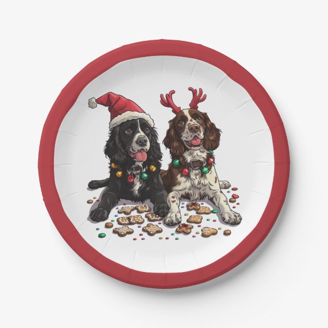 Christmas Cocker Spaniel Dogs Paper Plate (Front)