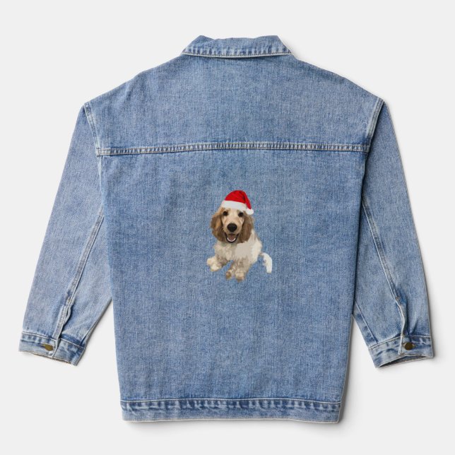 Christmas Cocker Spaniel (White) Essential T-Shirt Denim Jacket (Back)