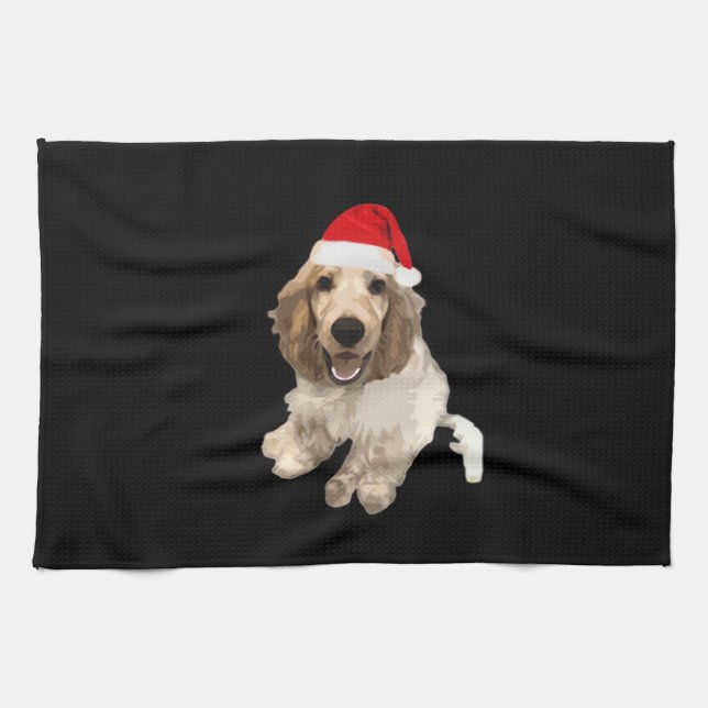 Christmas Cocker Spaniel (White) Essential T-Shirt Tea Towel (Horizontal)